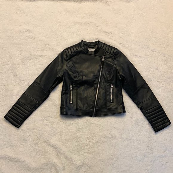 H & M Youth Black Synthetic Leather Biker Style Jacket Size 11-12Y NWT - Picture 1 of 9